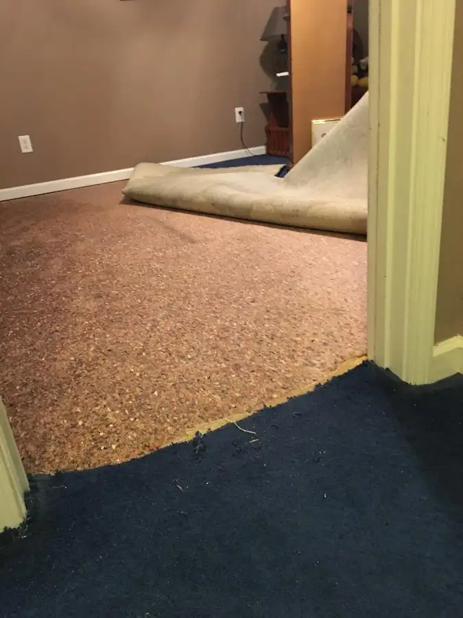 Carpet pad removal revealing water damage during Drying & Dehumidification in Lake San Marcos