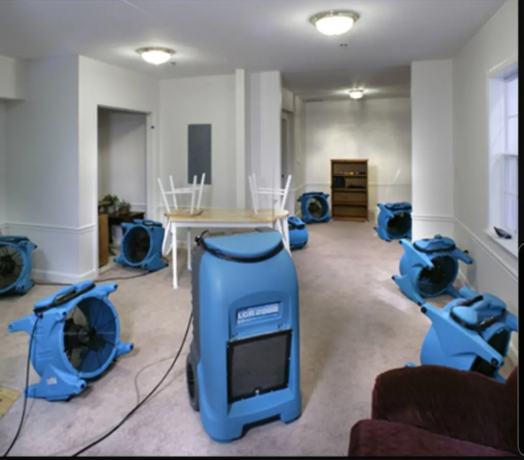 Air movers and dehumidifier setup for Water Damage Restoration in Lake San Marcos