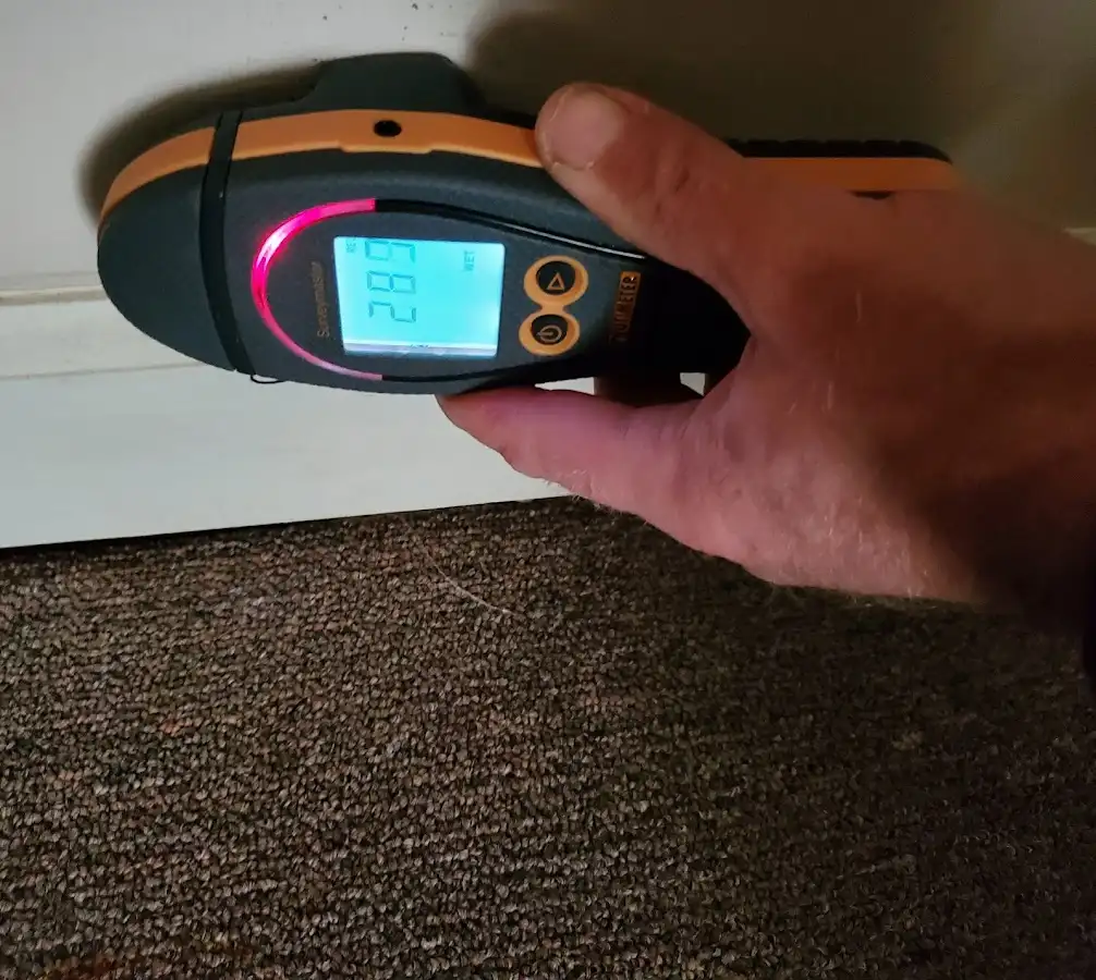 Moisture detection at baseboard during Burst Pipe Cleanup in Lake San Marcos